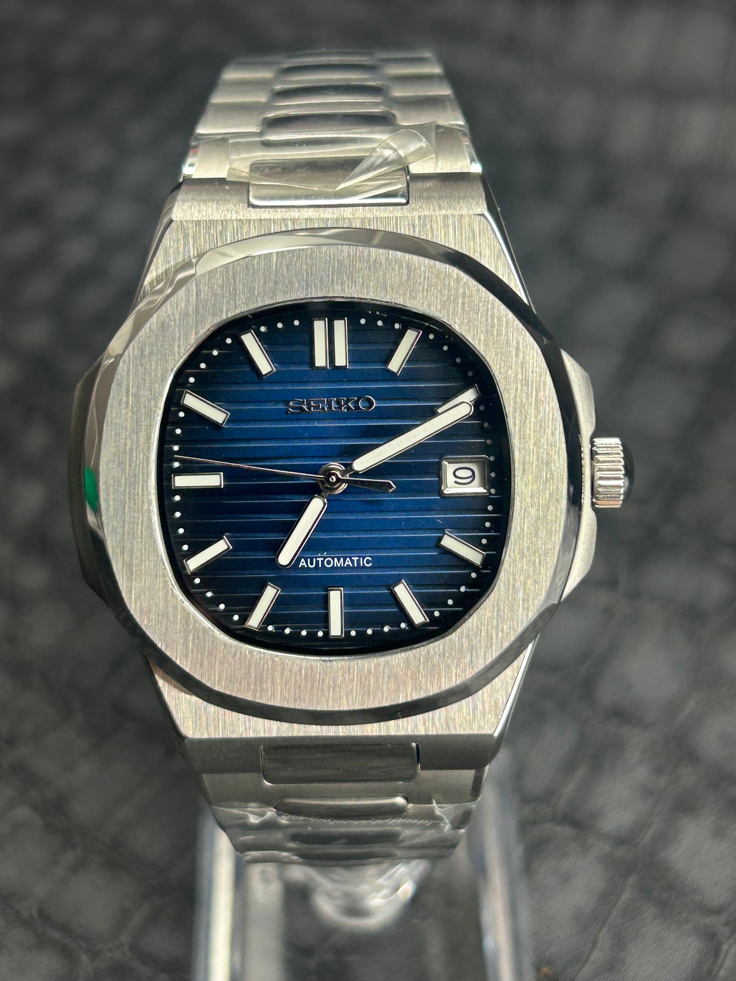 Seiko Mod Blue And Black Nautiko Open Back Stainless Steel