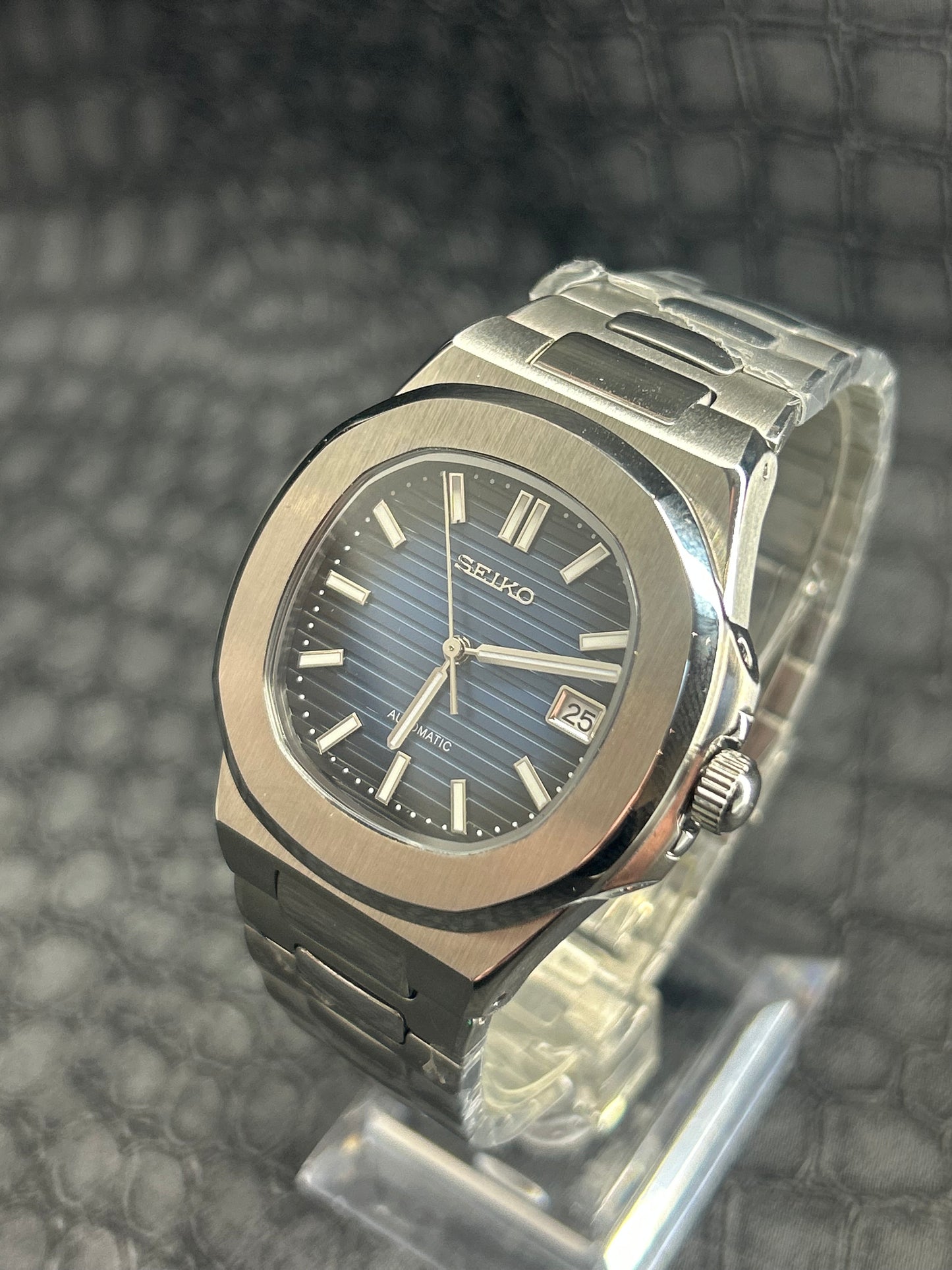 Seiko Mod Blue And Black Nautiko Open Back Stainless Steel