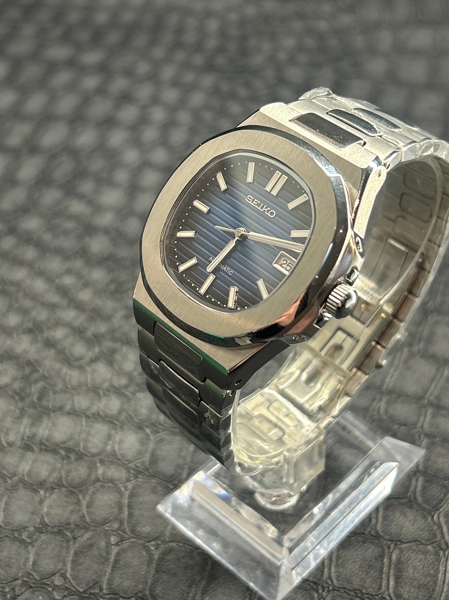 Seiko Mod Blue And Black Nautiko Open Back Stainless Steel
