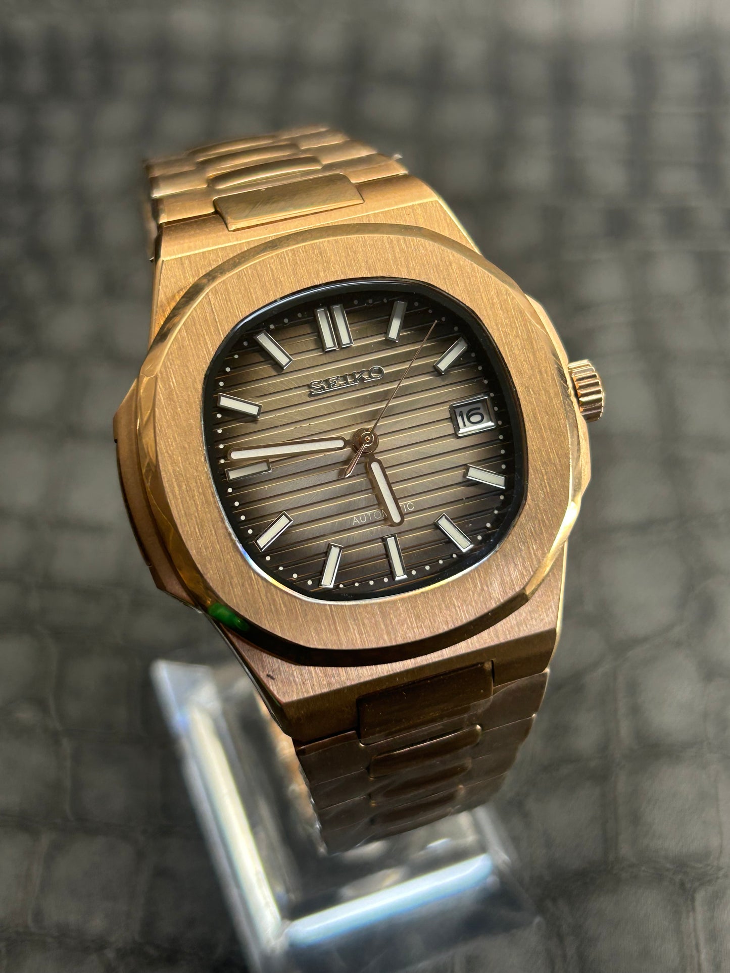 Seiko Mod Rose Gold Nautiko Stainless Steel Open Back Custom Watch
