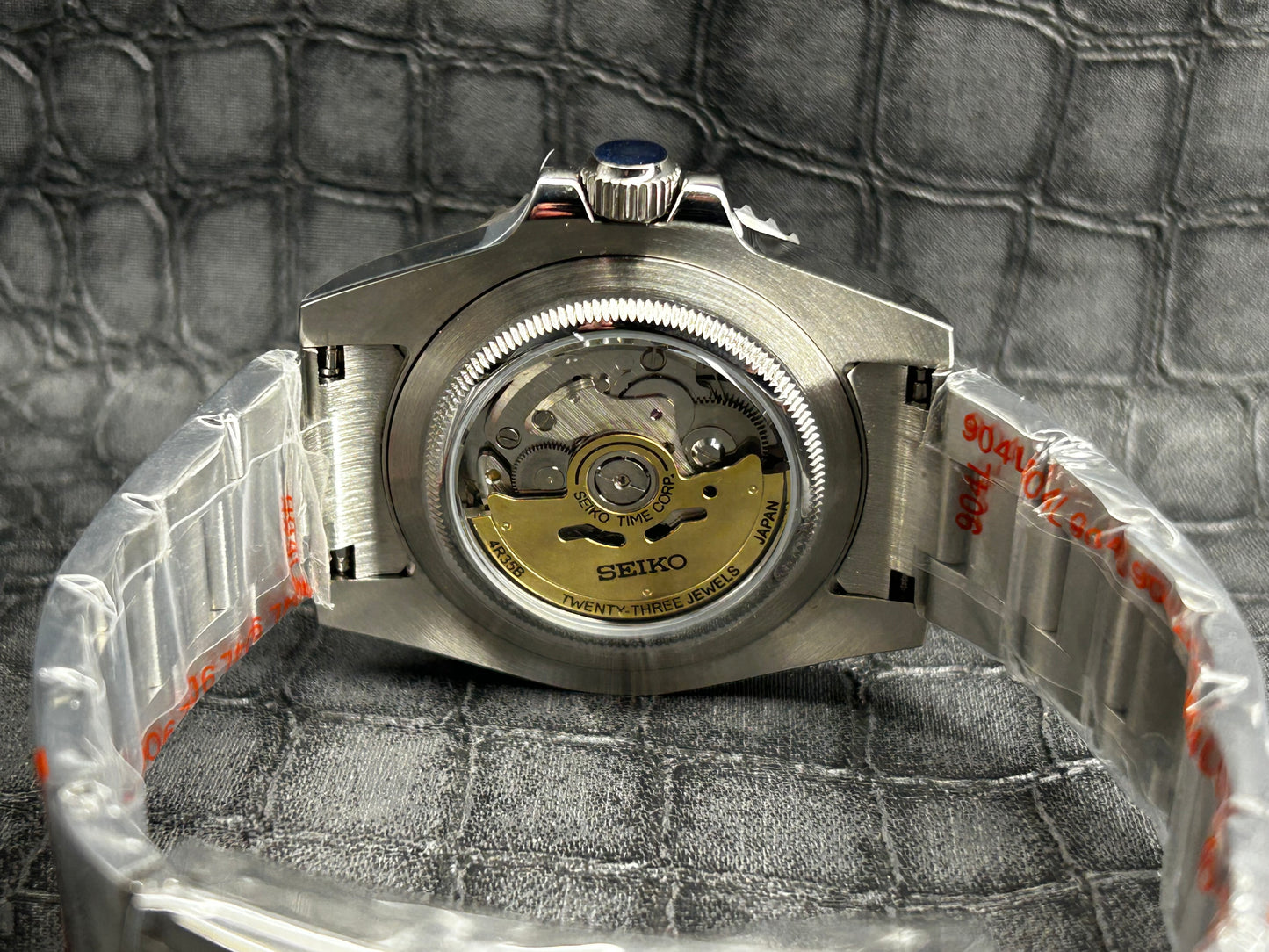 Seiko mod Batman Oyster GMT Open Back Stainless Steel Watch