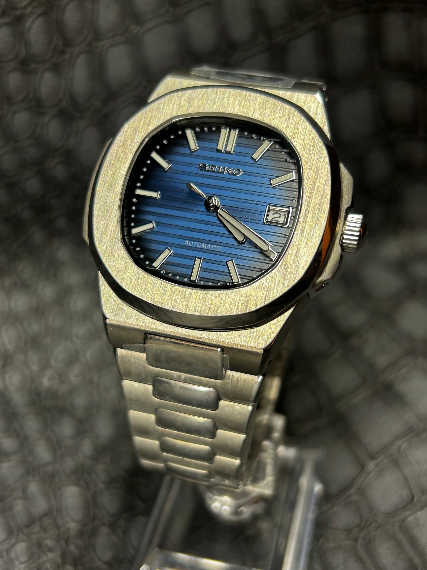 Seiko Mod Blue And Black Nautiko Open Back Stainless Steel