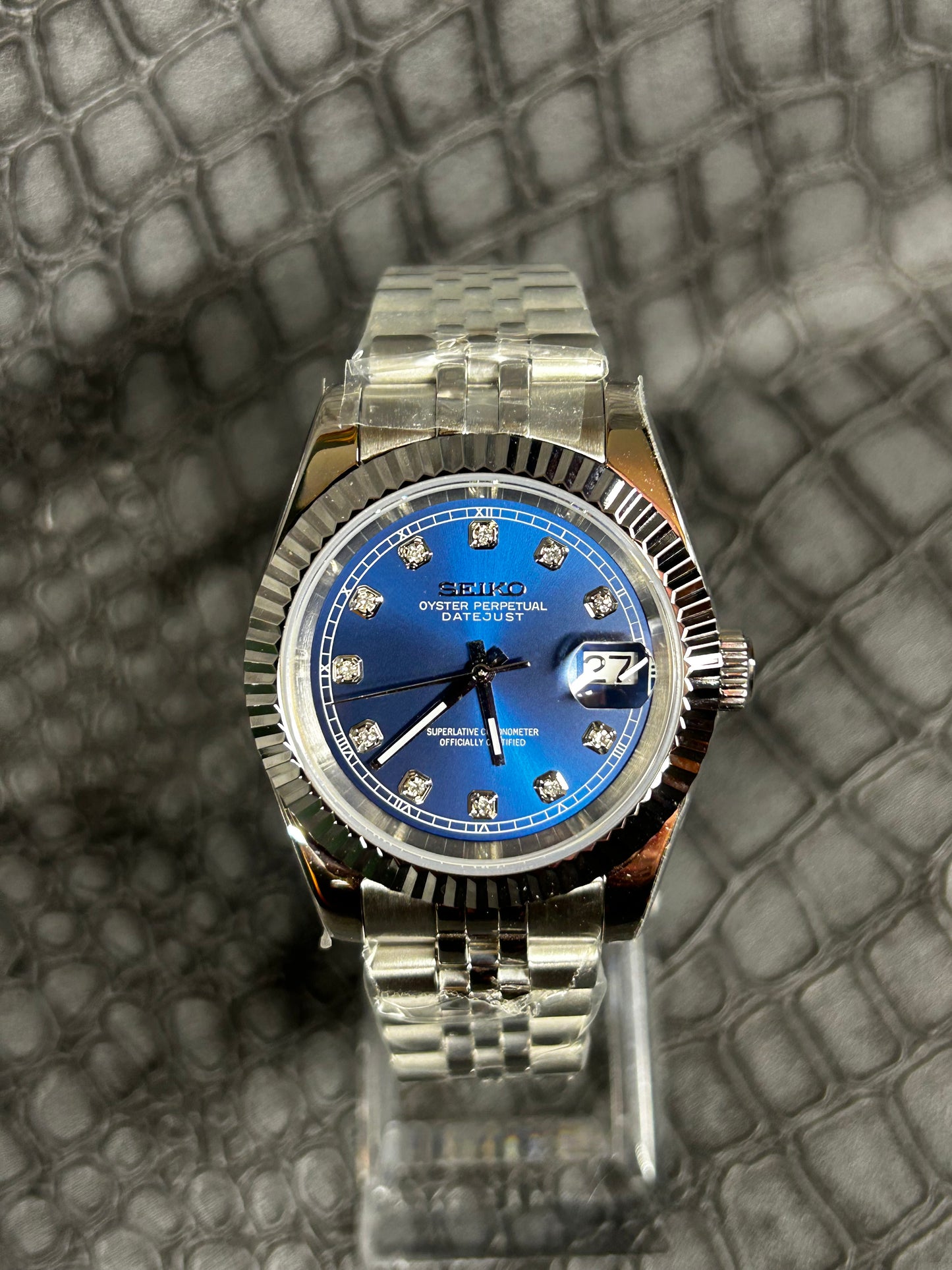Seiko Mod Blue Oyster perpetual Diamond Cz Dial Jubilee