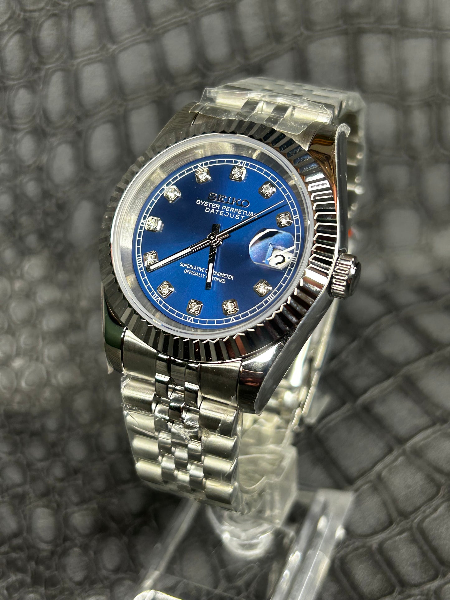 Seiko Mod Blue Oyster perpetual Diamond Cz Dial Jubilee