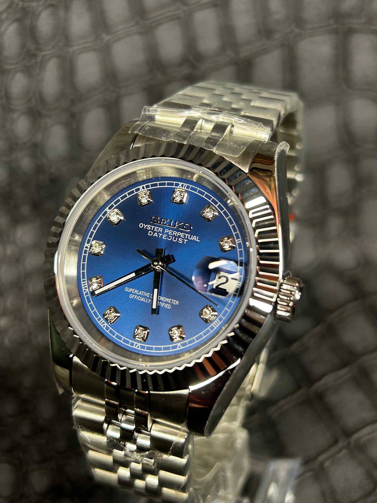 Seiko Mod Blue Oyster perpetual Diamond Cz Dial Jubilee