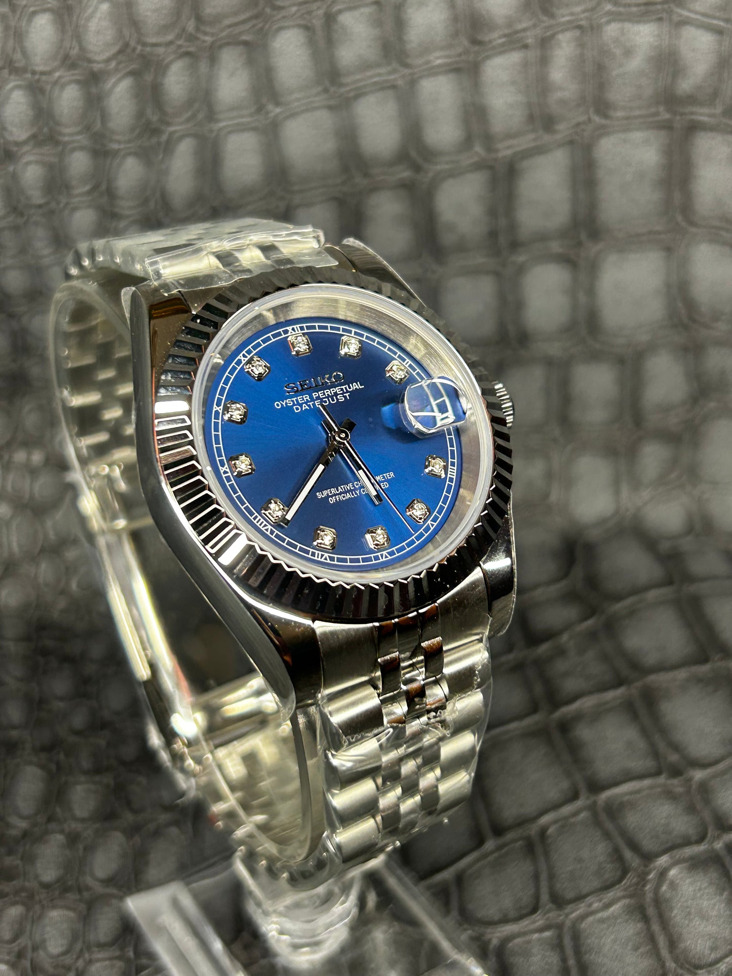 Seiko Mod Blue Oyster perpetual Diamond Cz Dial Jubilee
