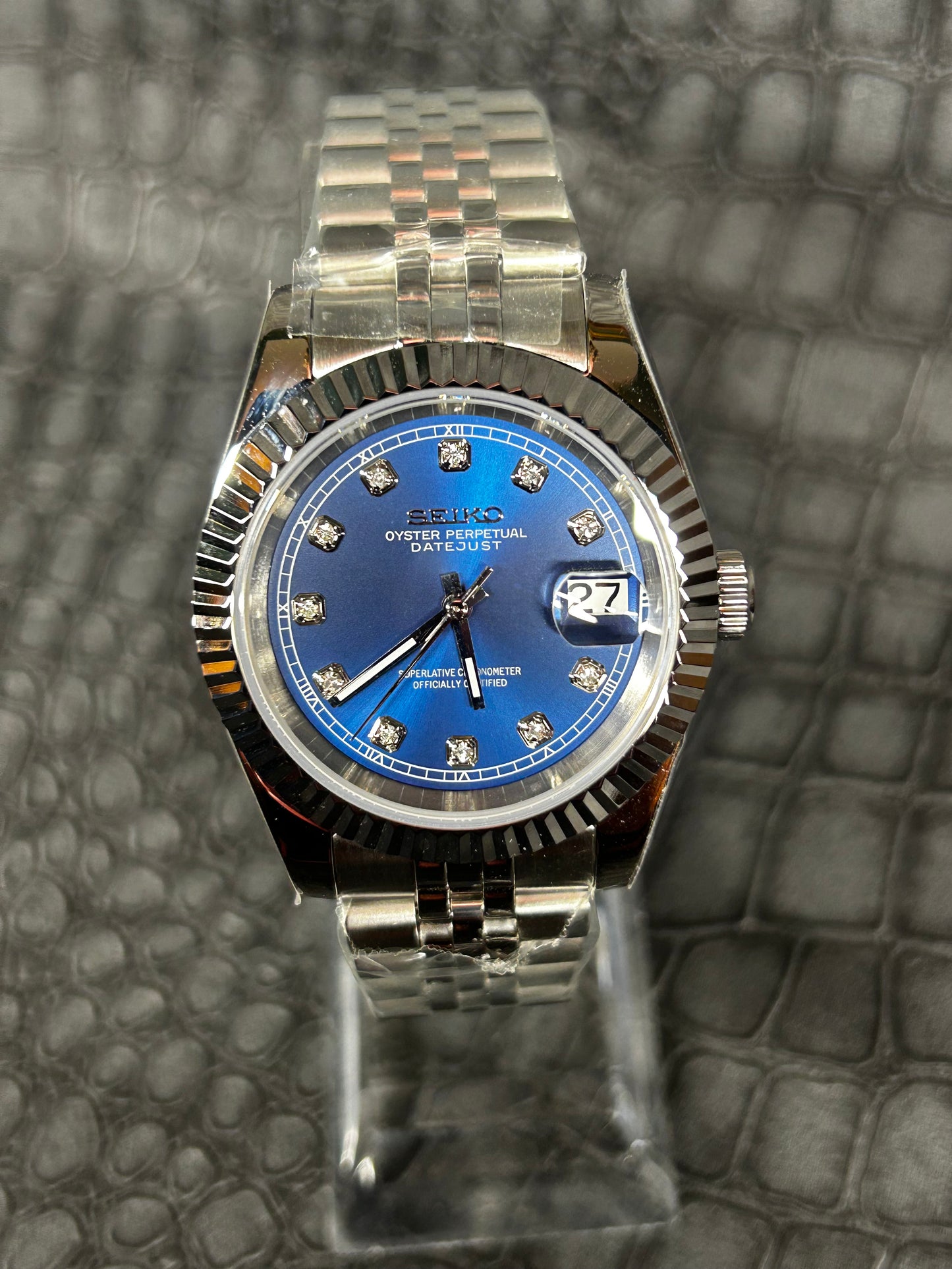 Seiko Mod Blue Oyster perpetual Diamond Cz Dial Jubilee