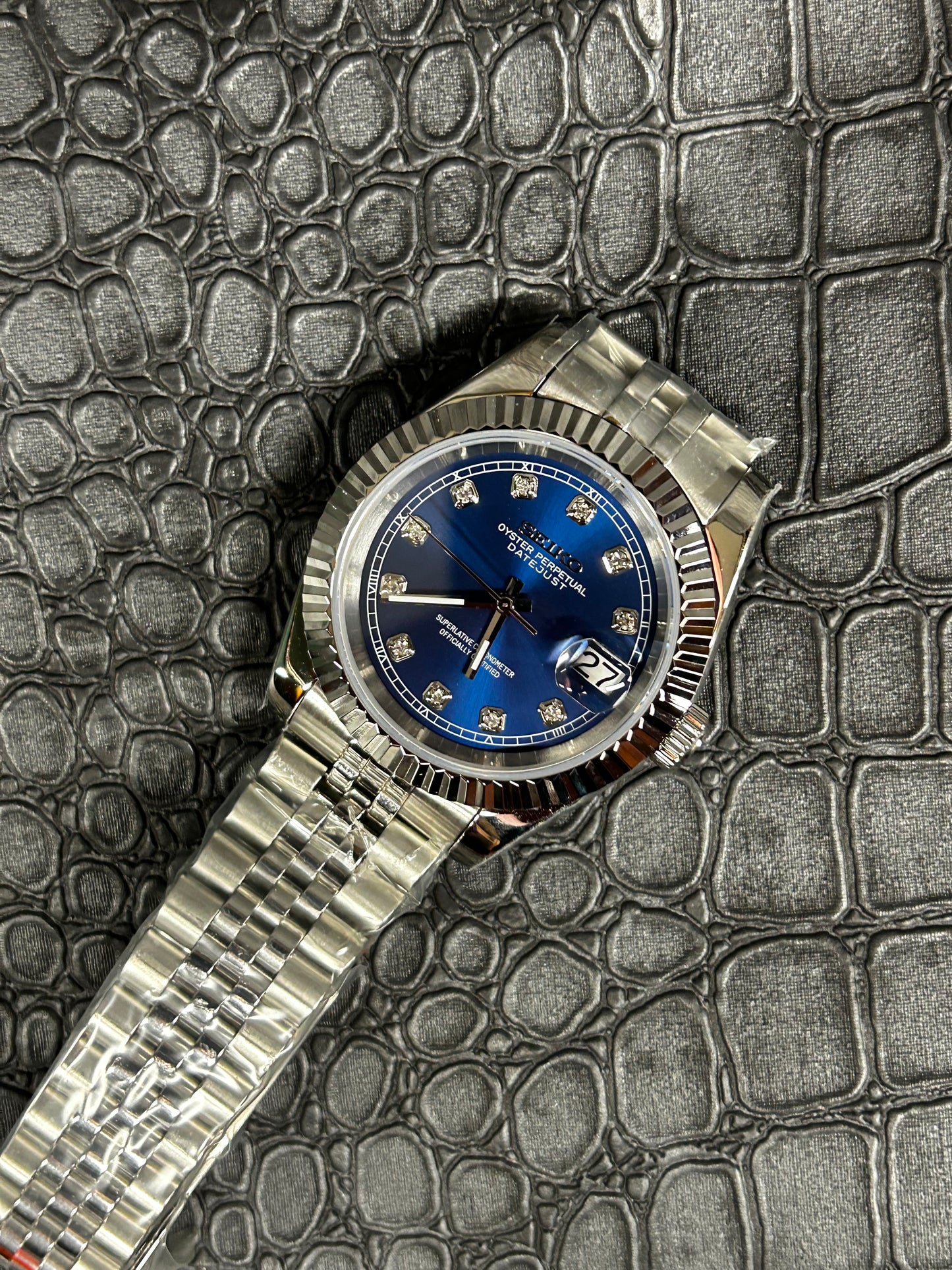 Seiko Mod Blue Oyster perpetual Diamond Cz Dial Jubilee