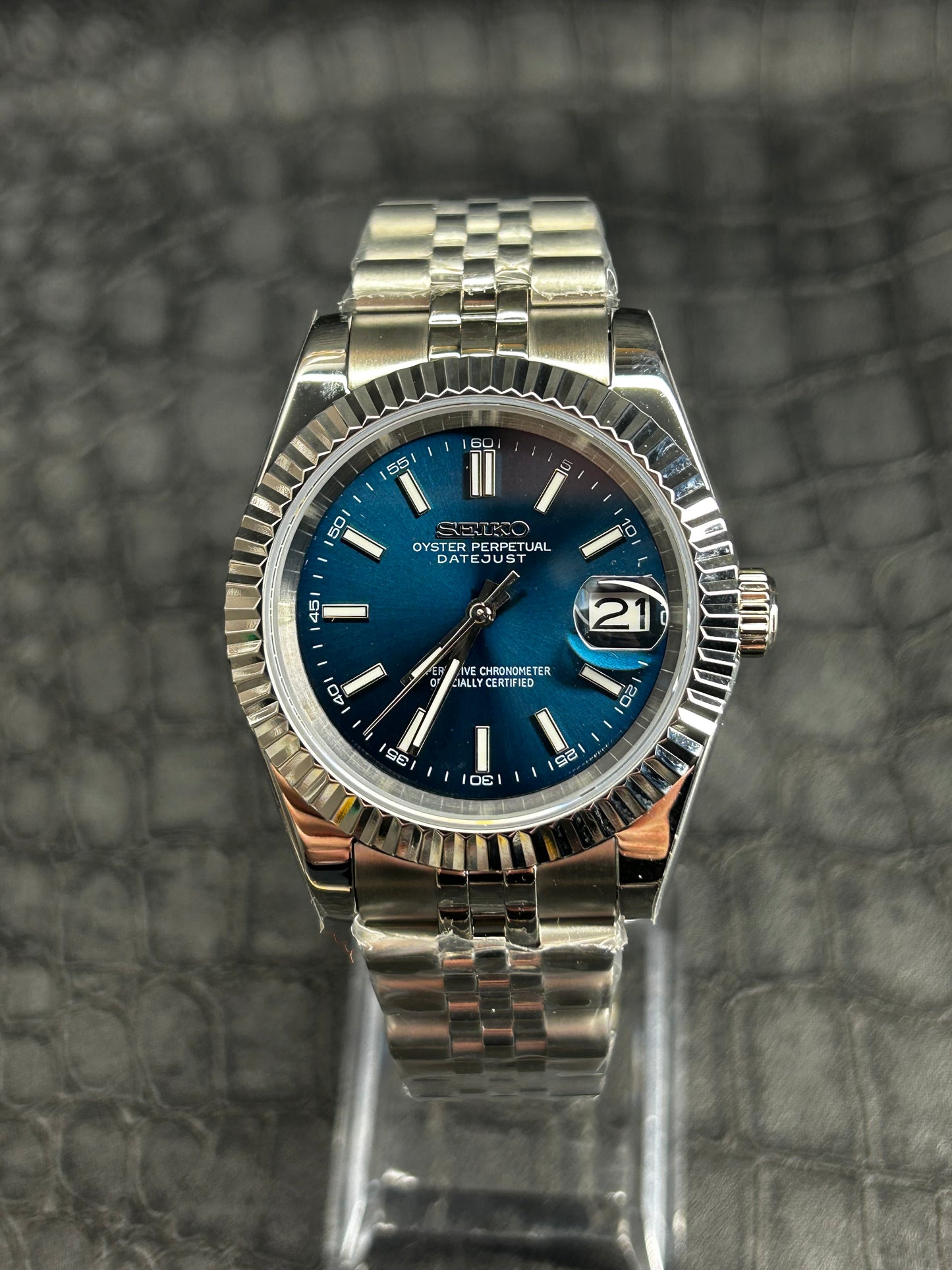 Seikojust blue jubilee stainless watch