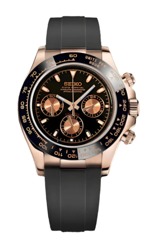 Seikotona rose gold black watch oyster flex strap