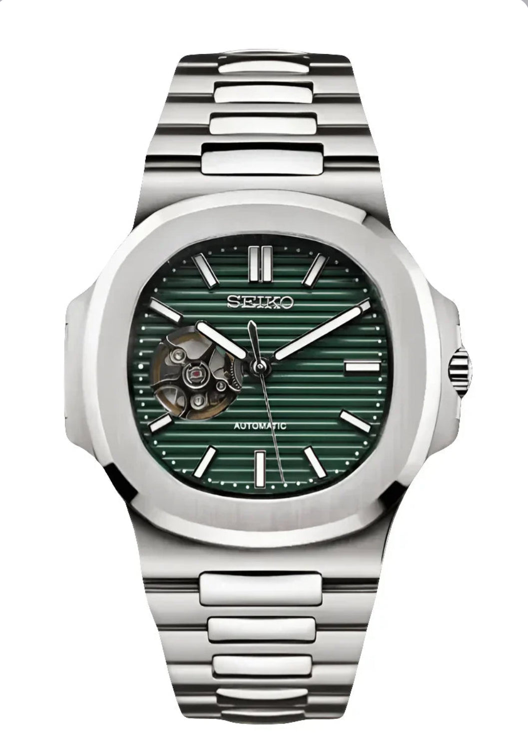 Seikonaut olive green open heart stainless butterfly watch