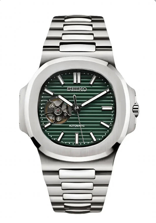 Seikonaut olive green open heart stainless butterfly watch