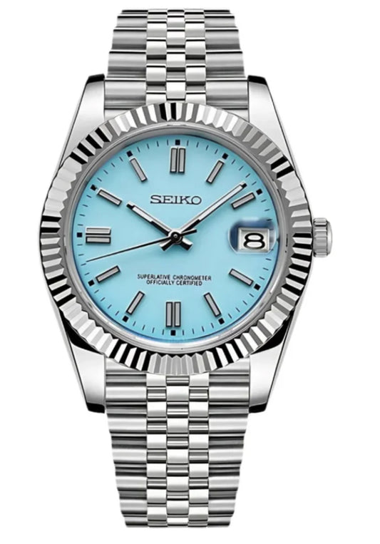 Seiko mod turquoise dial oyster perpetual seikojust custom jubilee watch