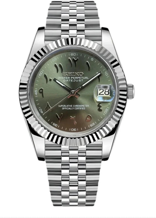 Seiko mod Olive Arabic Dial jubilee Custom stainless steel watch