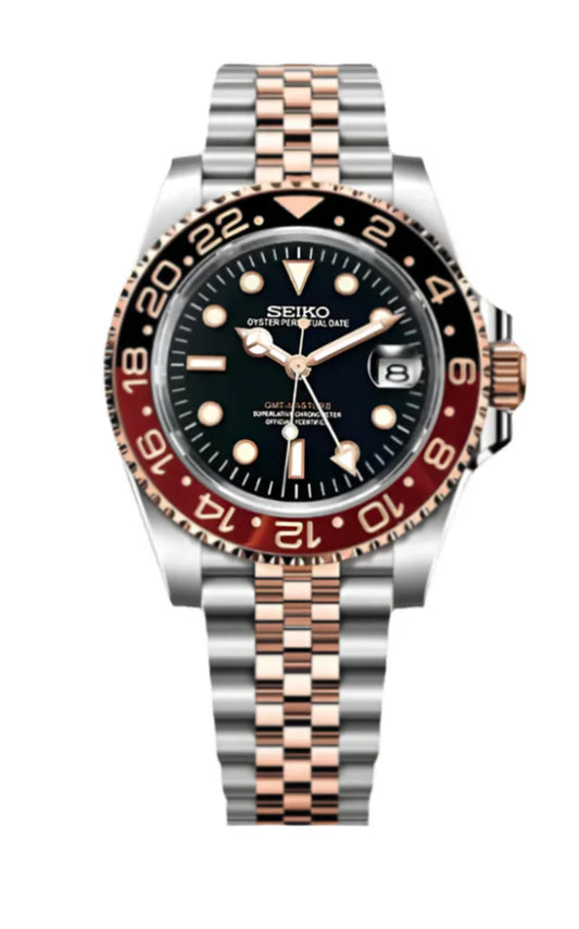 Seiko mod Rootbeer 2Tone GMT oyster rose gold stainless steel