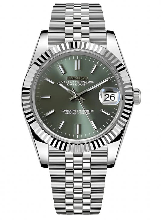 Seikojust mod olive dial oyster perpetual seikojust jubilee bracelet watch