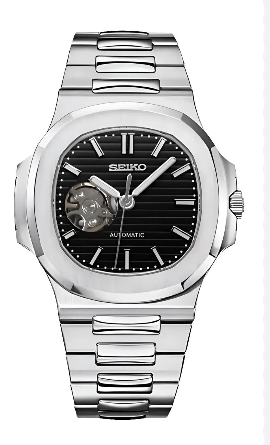Seikonaut black open heart. Stainless butterfly watch
