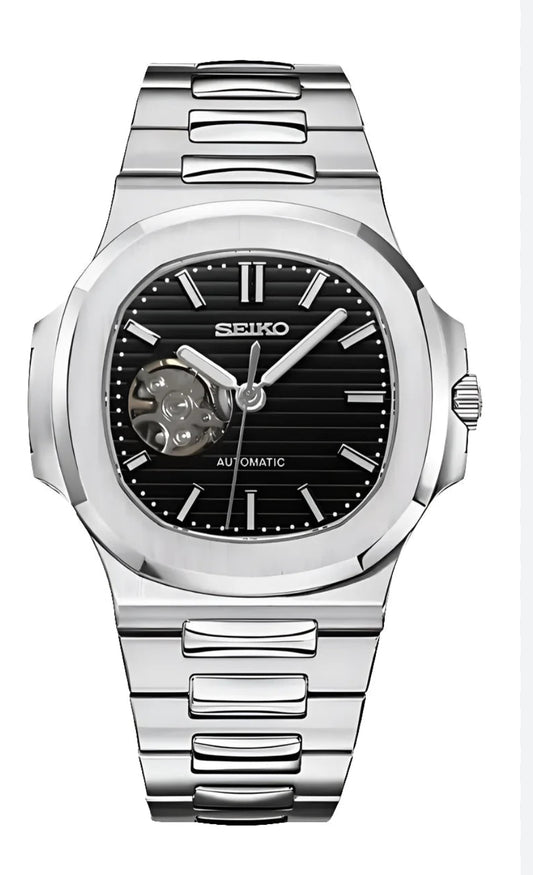 Seikonaut black open heart. Stainless butterfly watch