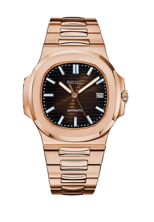 Seiko Mod Rose Gold Nautiko Stainless Steel Open Back Custom Watch