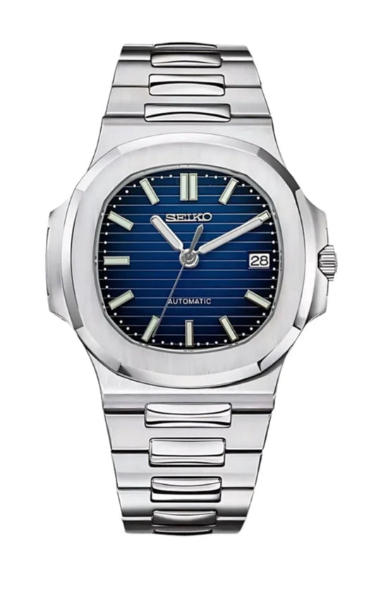 Seiko Mod Blue And Black Nautiko Open Back Stainless Steel