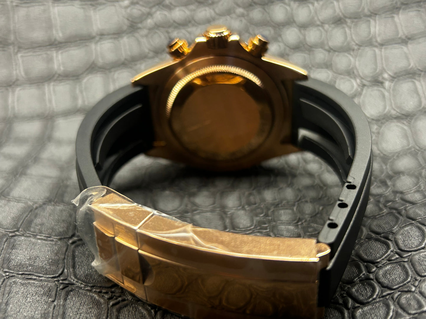 Seikotona rose gold black watch oyster flex strap