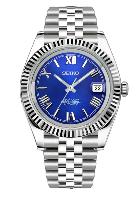 Seiko mod Midnight blue holographic Roman dial Presidential custom watch