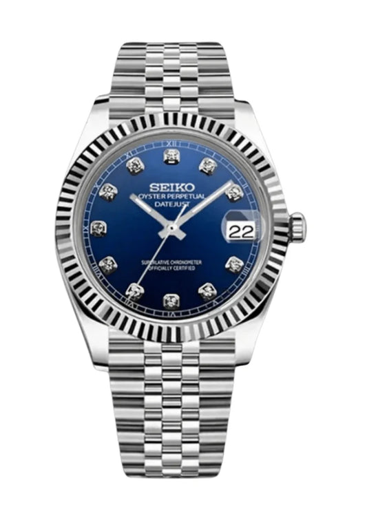 Seiko Mod Blue Oyster perpetual Diamond Cz Dial Jubilee