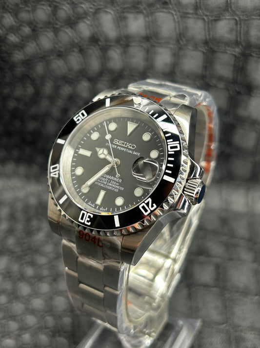 SEIKOMARINER Black Oyster Open Back Stainless Steel Watch