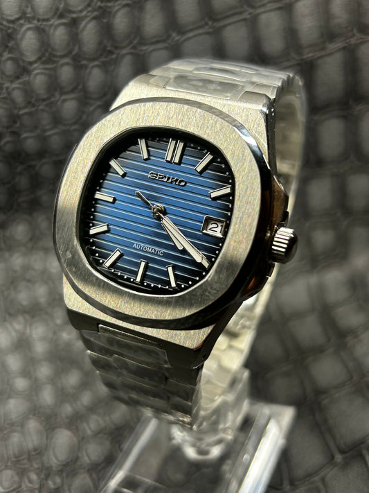 Seiko Mod Blue And Black Nautiko Open Back Stainless Steel