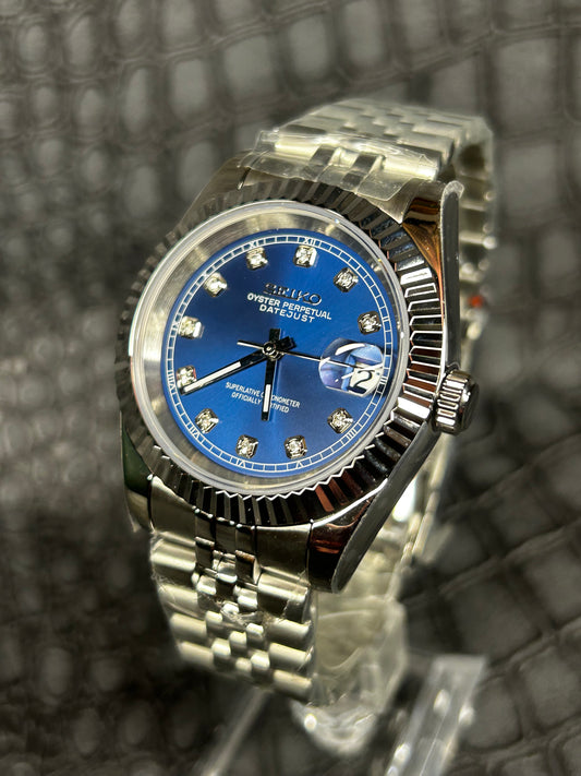 Seiko Mod Blue Oyster perpetual Diamond Cz Dial Jubilee