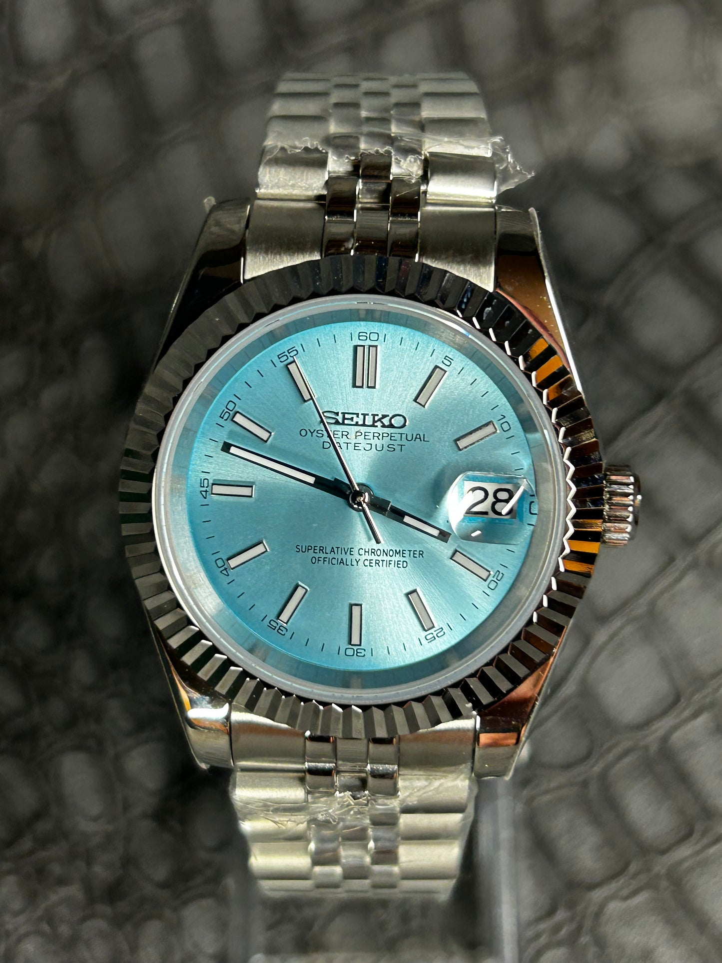 Seiko mod turquoise dial oyster perpetual seikojust custom jubilee watch