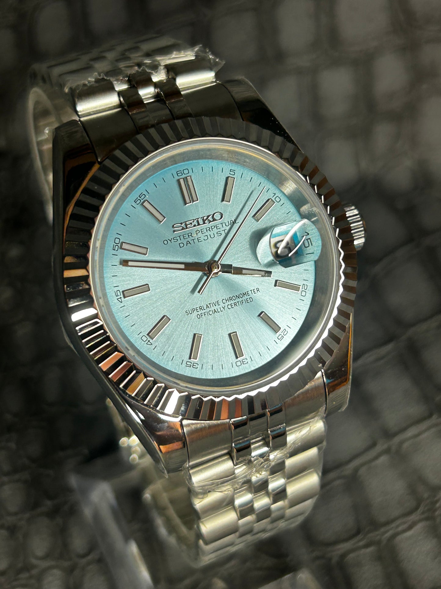 Seiko mod turquoise dial oyster perpetual seikojust custom jubilee watch