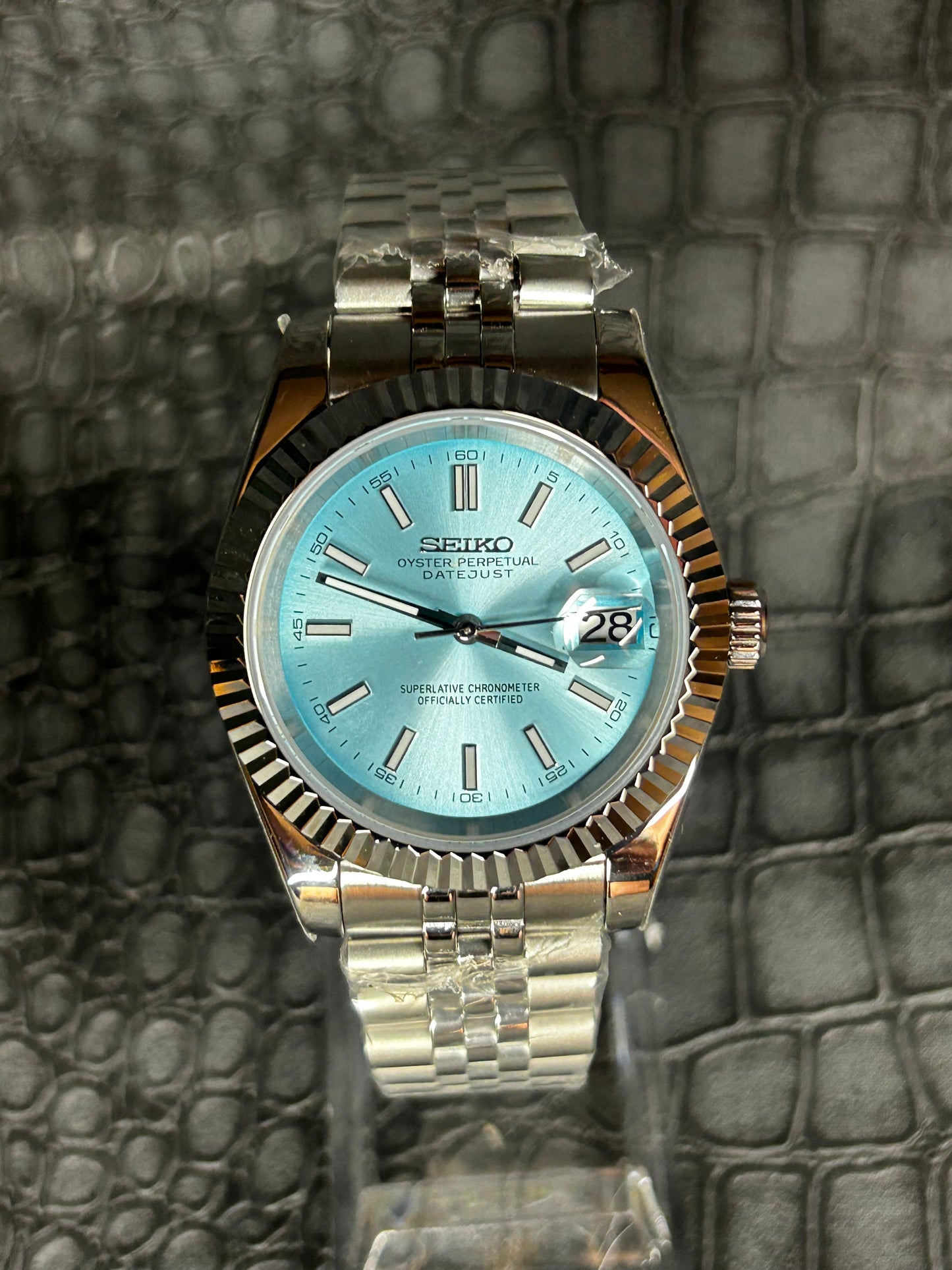 Seiko mod turquoise dial oyster perpetual seikojust custom jubilee watch
