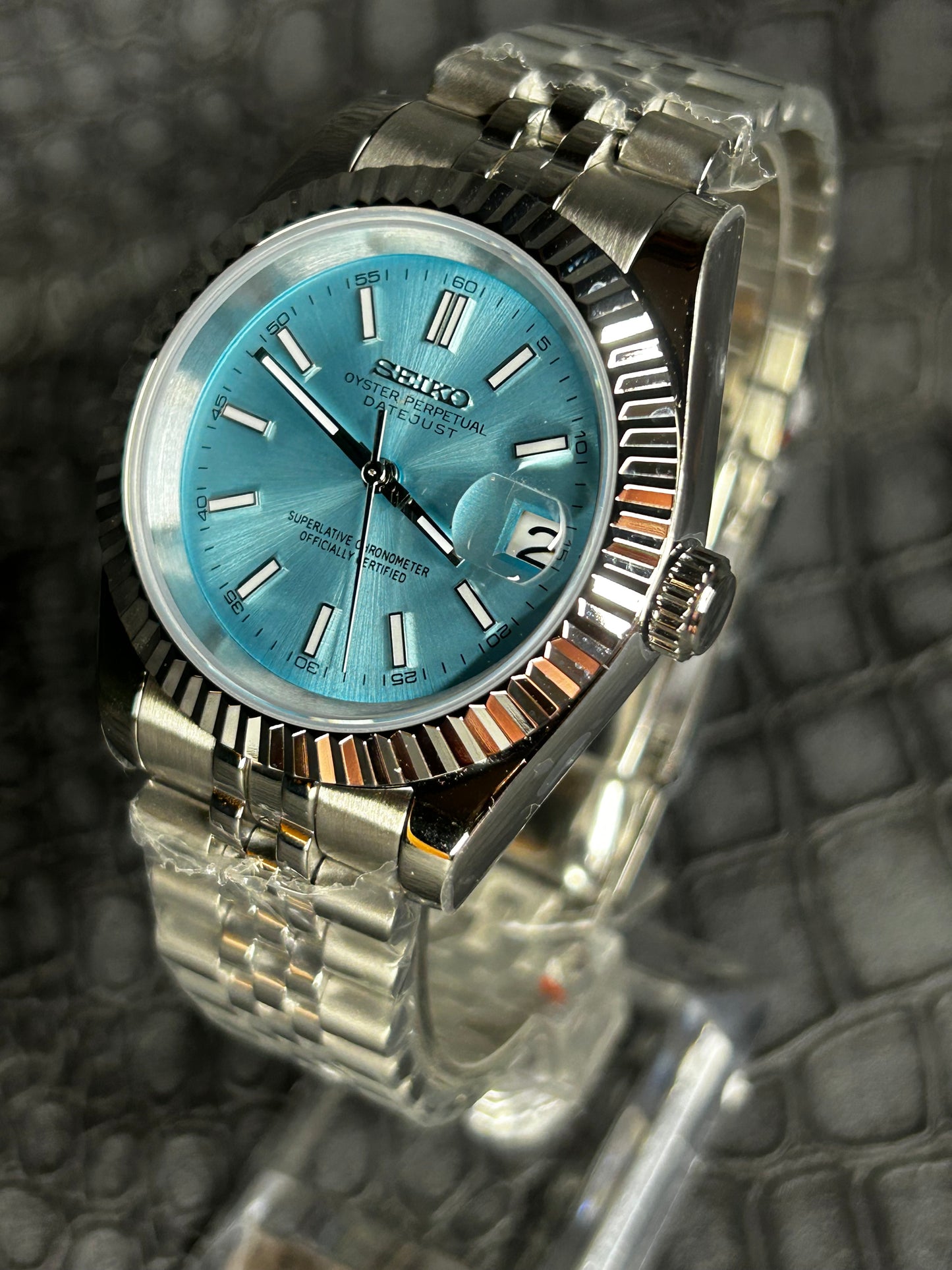 Seiko mod turquoise dial oyster perpetual seikojust custom jubilee watch