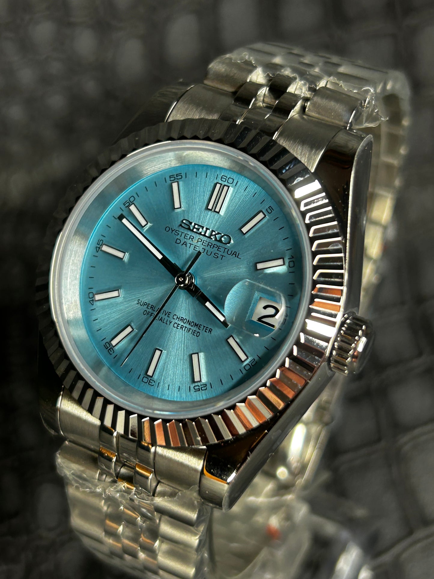 Seiko mod turquoise dial oyster perpetual seikojust custom jubilee watch