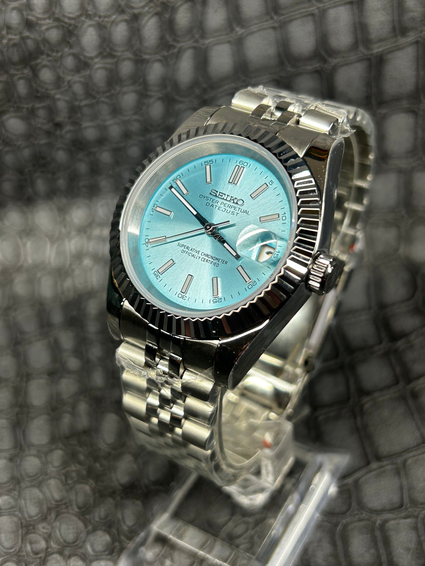 Seiko mod turquoise dial oyster perpetual seikojust custom jubilee watch