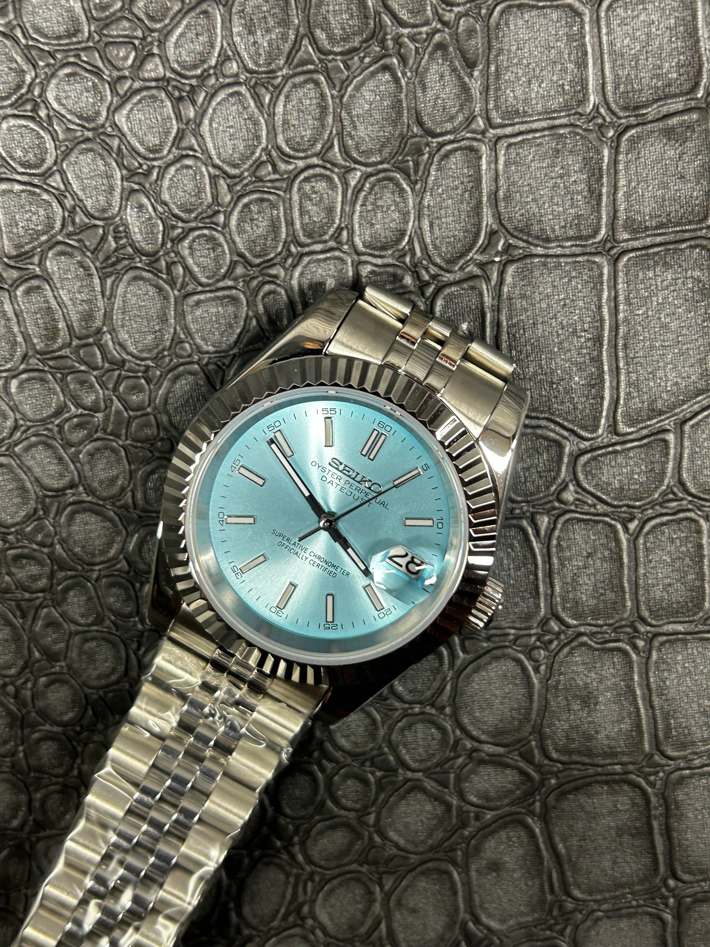 Seiko mod turquoise dial oyster perpetual seikojust custom jubilee watch