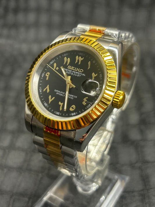 Seiko mod 2Tone gold and stainless steel Arabic dial